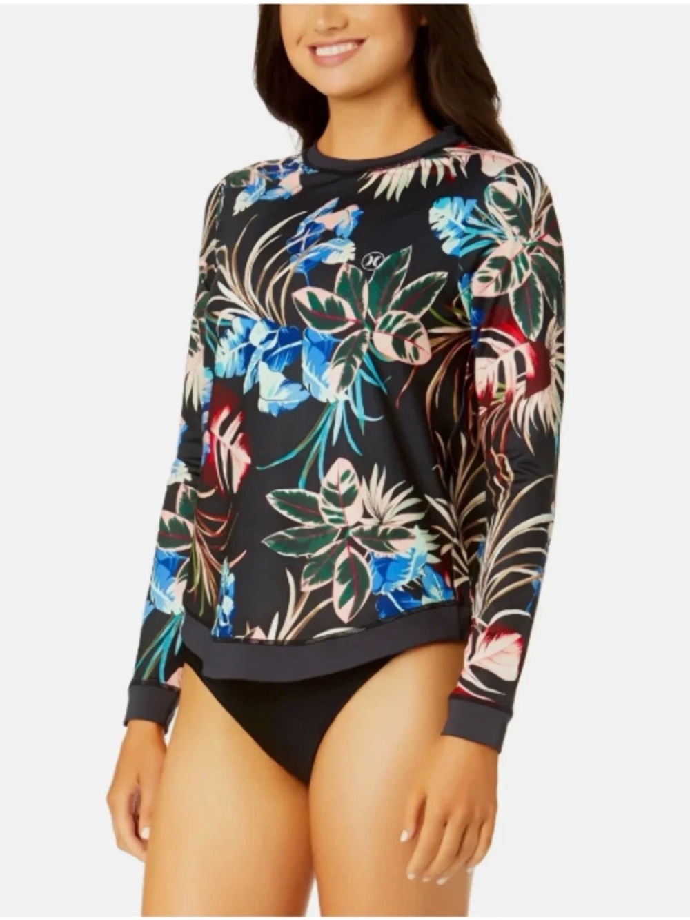 Hurley Black Tropical Floral Rash Guard Top